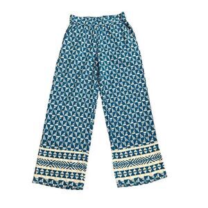 Soft Surroundings Narah Pants in Blue White Geometric Palazzo Size Small